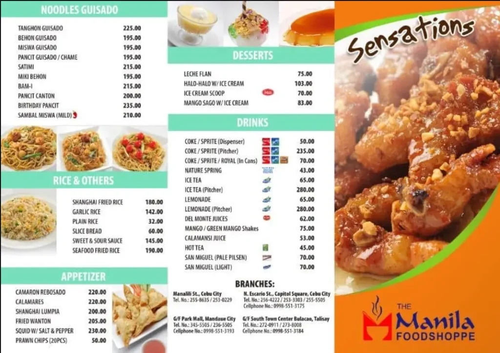 Manila Foodshoppe Philippines Menu