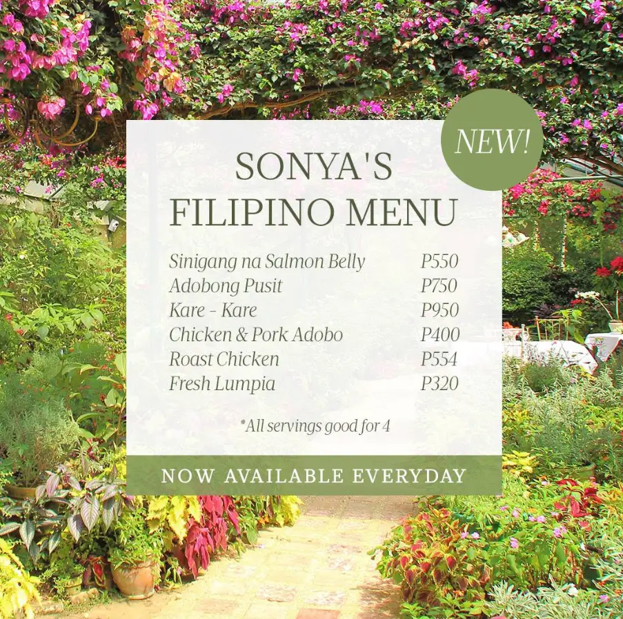 Sonya’s Garden Philippines Menu