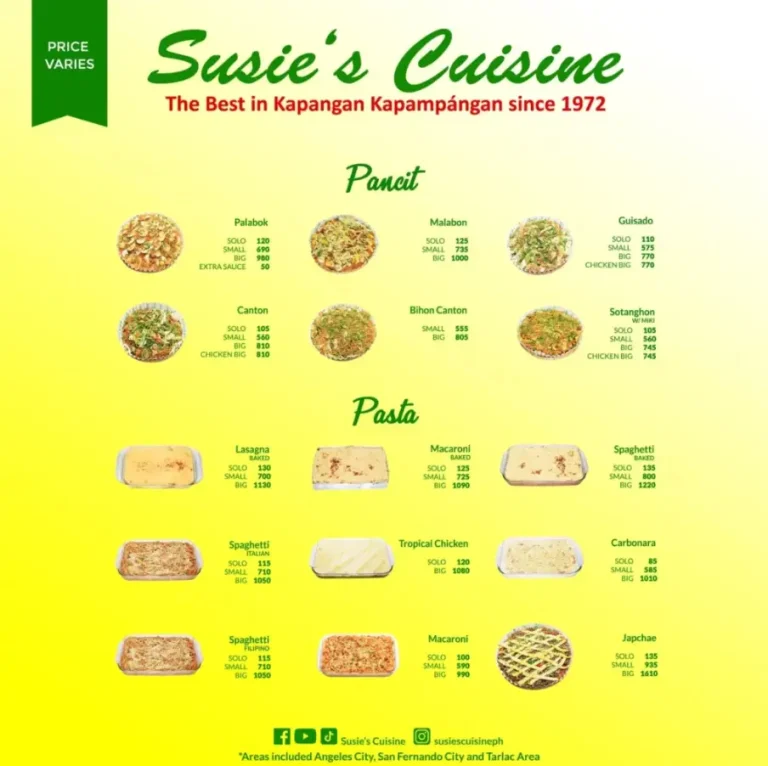 Susie’s Cuisine Menu